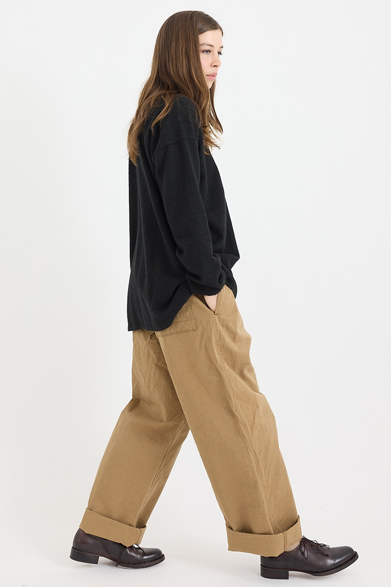 Kaval - One Tuck Buckle Pants - Natural Chino