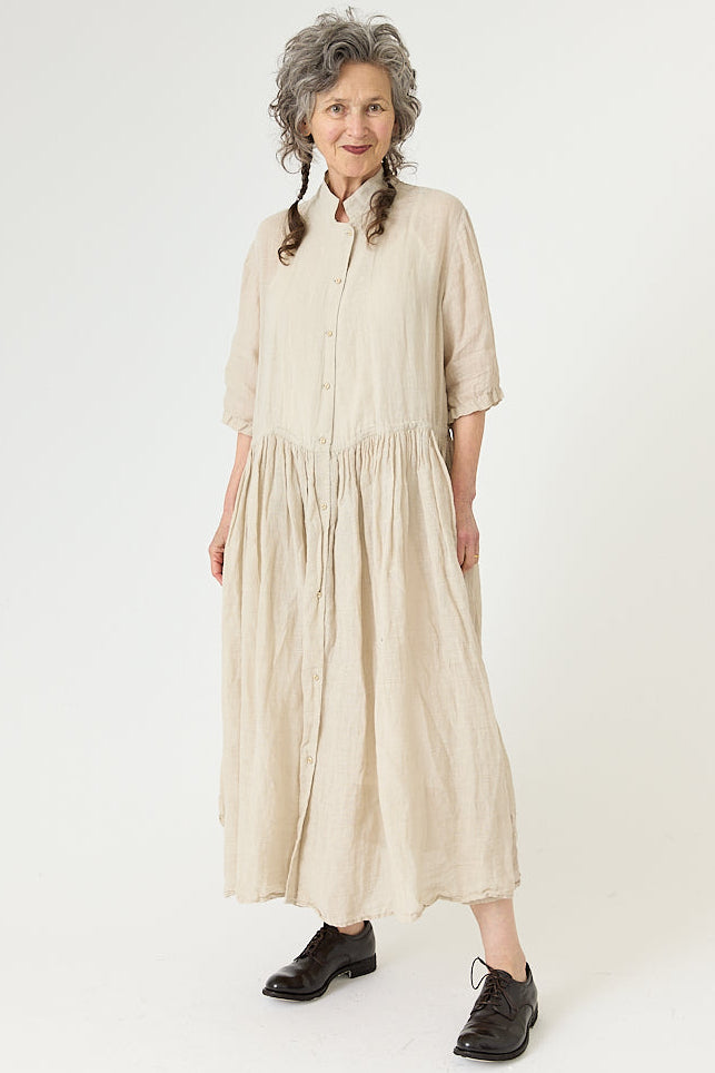 Kaval - Stand Collar Gather Dress - Natural