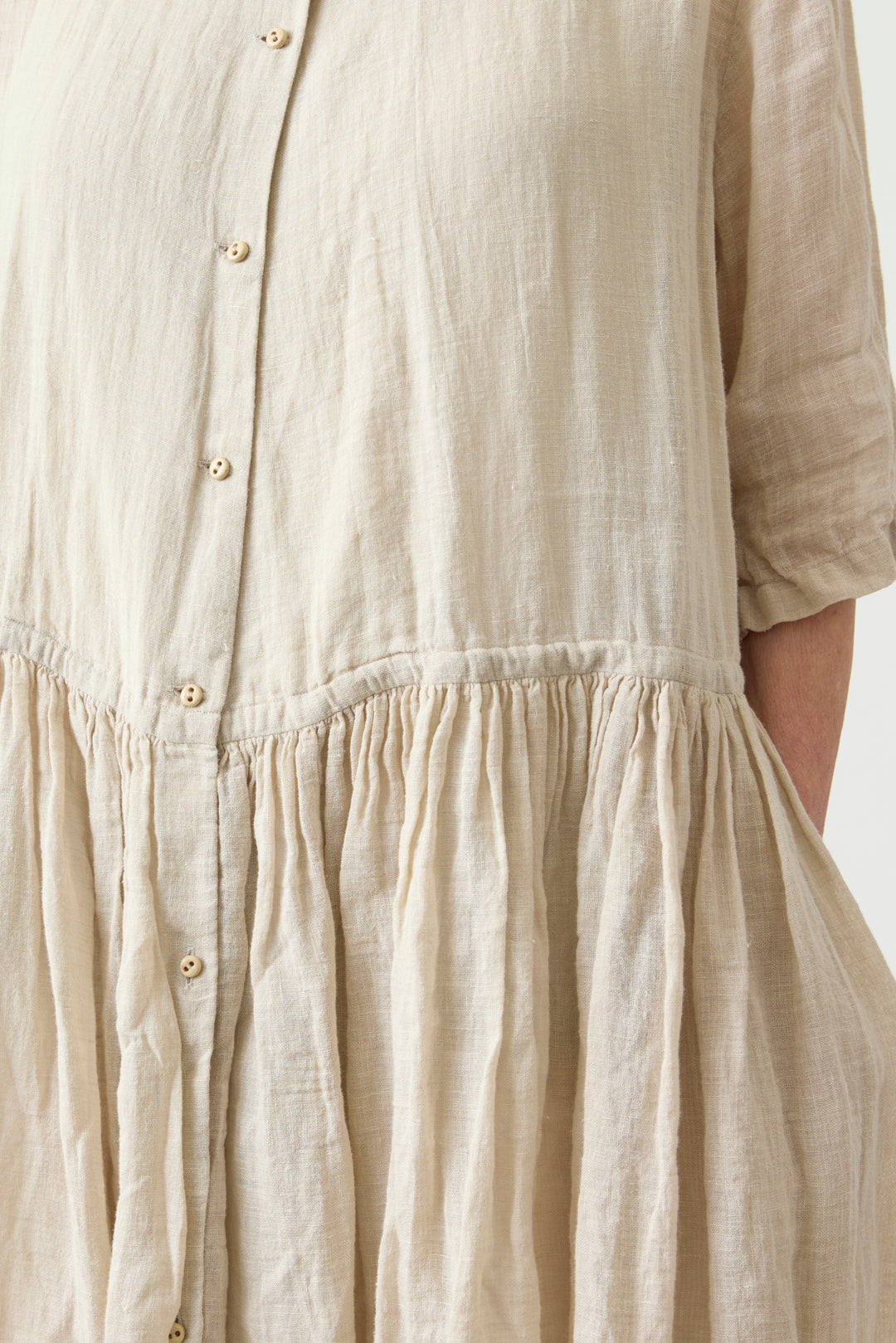 Kaval - Stand Collar Gather Dress - Natural