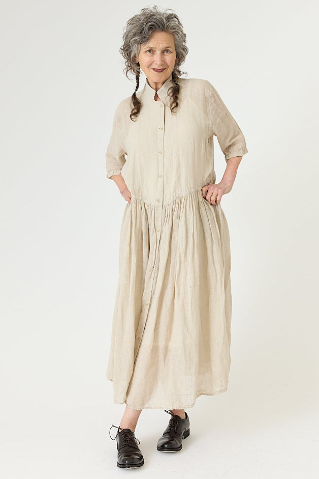 Kaval - Stand Collar Gather Dress - Natural