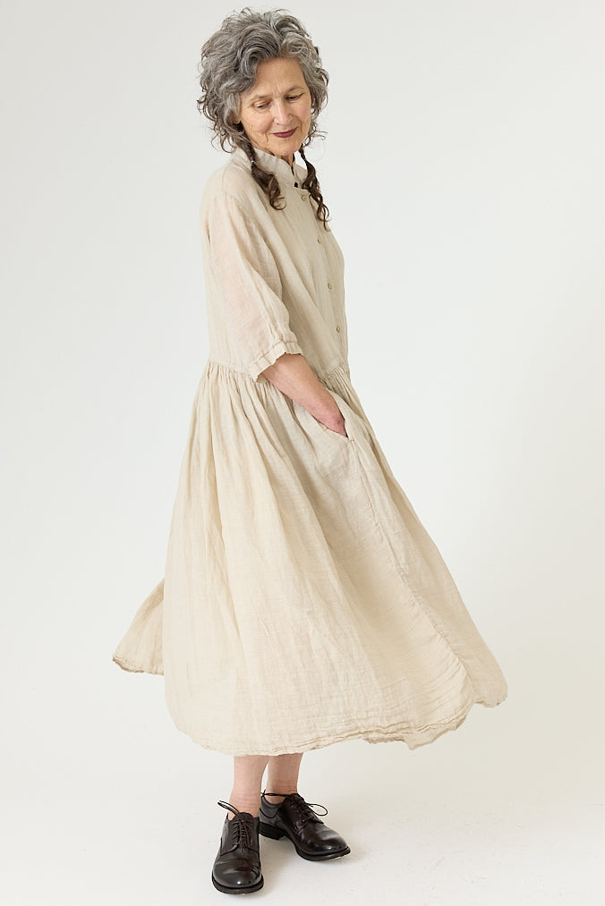 Kaval - Stand Collar Gather Dress - Natural