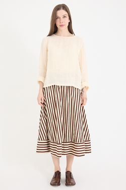 Metta - Ash A-line Skirt - Coco Stripe Cotton Twill