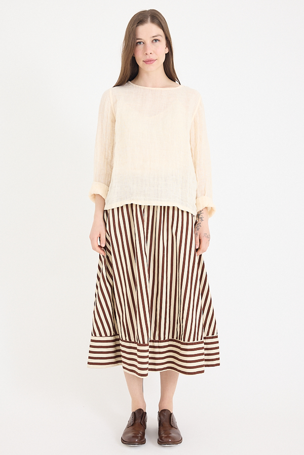 Metta - Ash A-line Skirt - Coco Stripe Cotton Twill