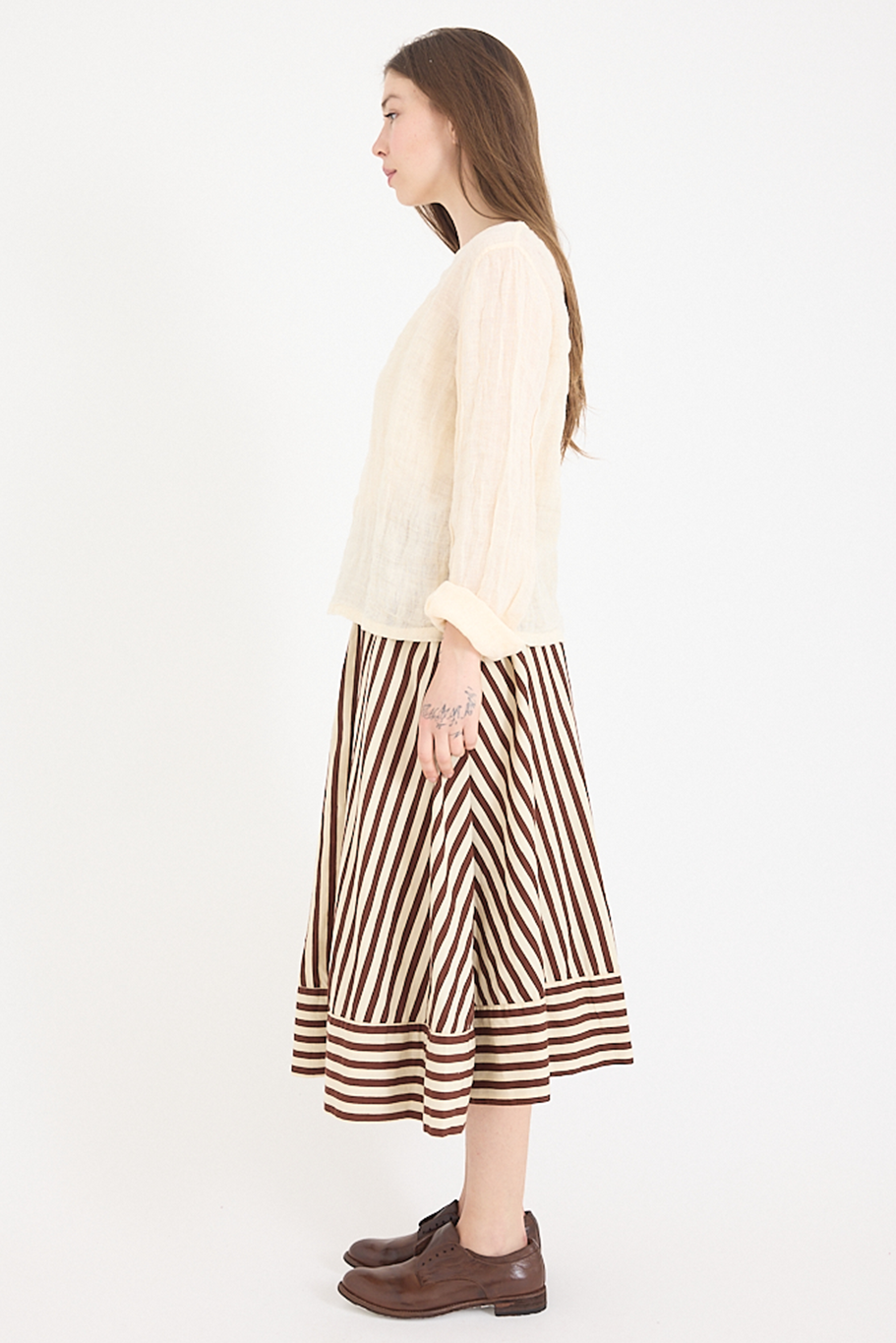Metta - Ash A-line Skirt - Coco Stripe Cotton Twill
