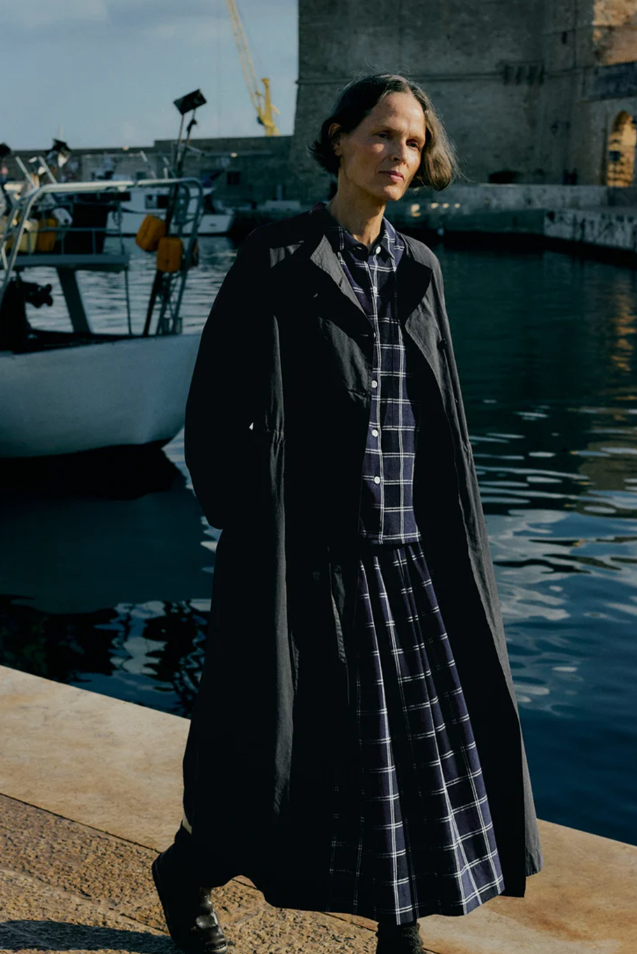 Toast - Market Check Pleated Cotton Linen Skirt