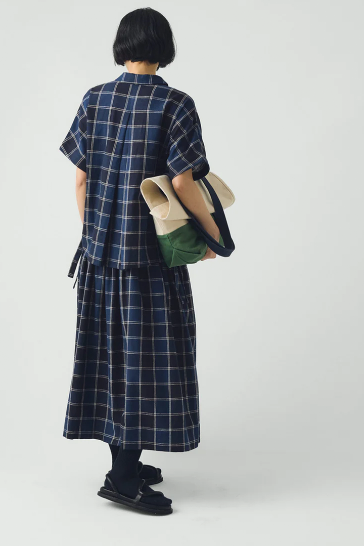 Toast - Market Check Pleated Cotton Linen Skirt