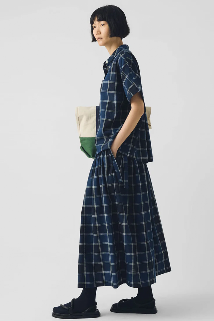 Toast - Market Check Pleated Cotton Linen Skirt