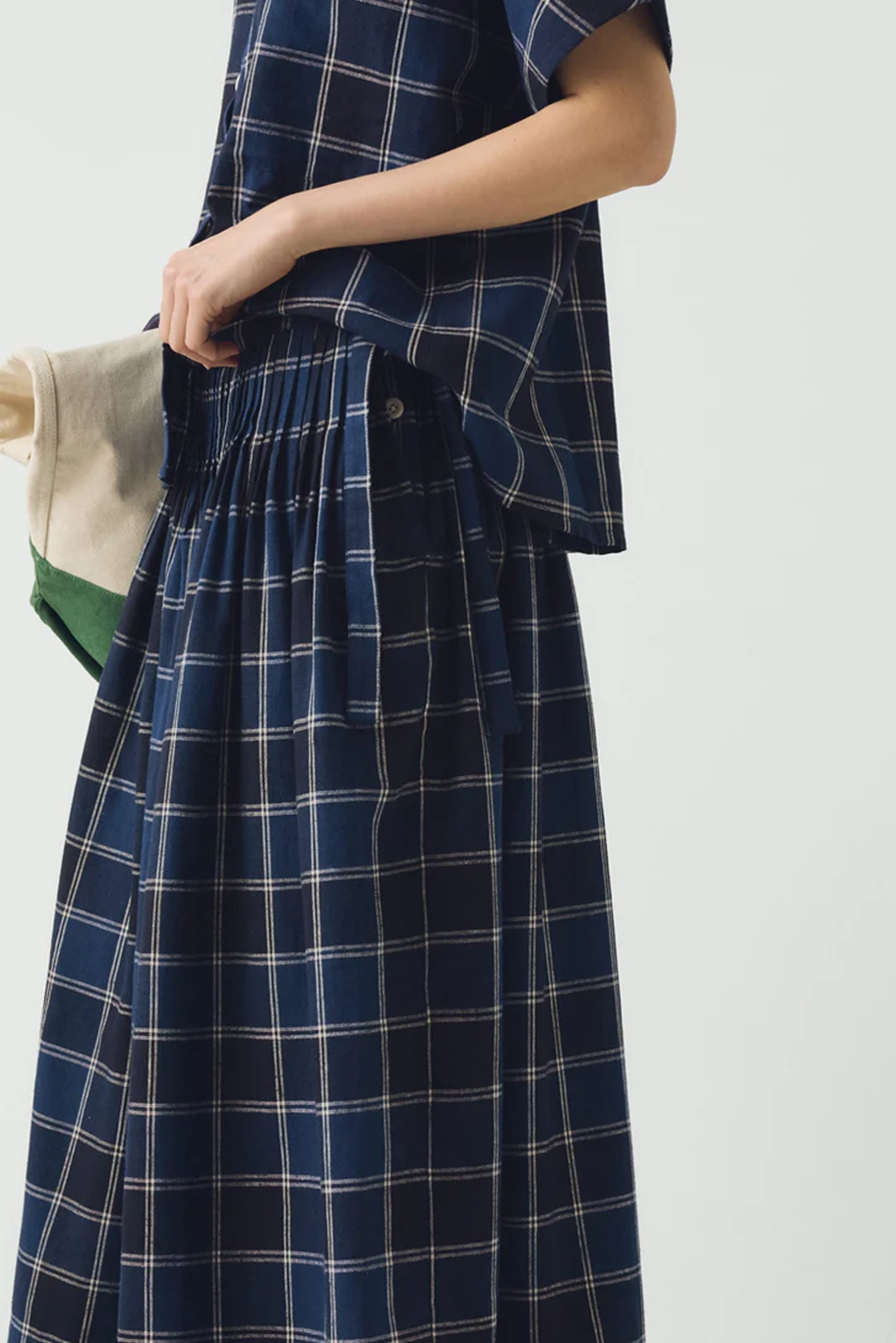 Toast - Market Check Pleated Cotton Linen Skirt