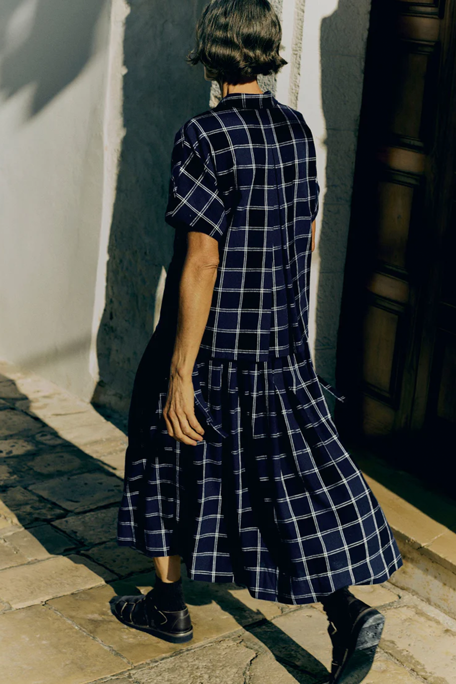 Toast - Market Check Pleated Cotton Linen Skirt