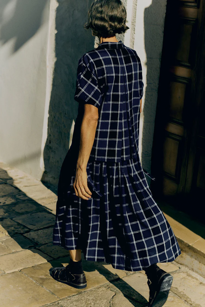 Toast - Market Check Pleated Cotton Linen Skirt