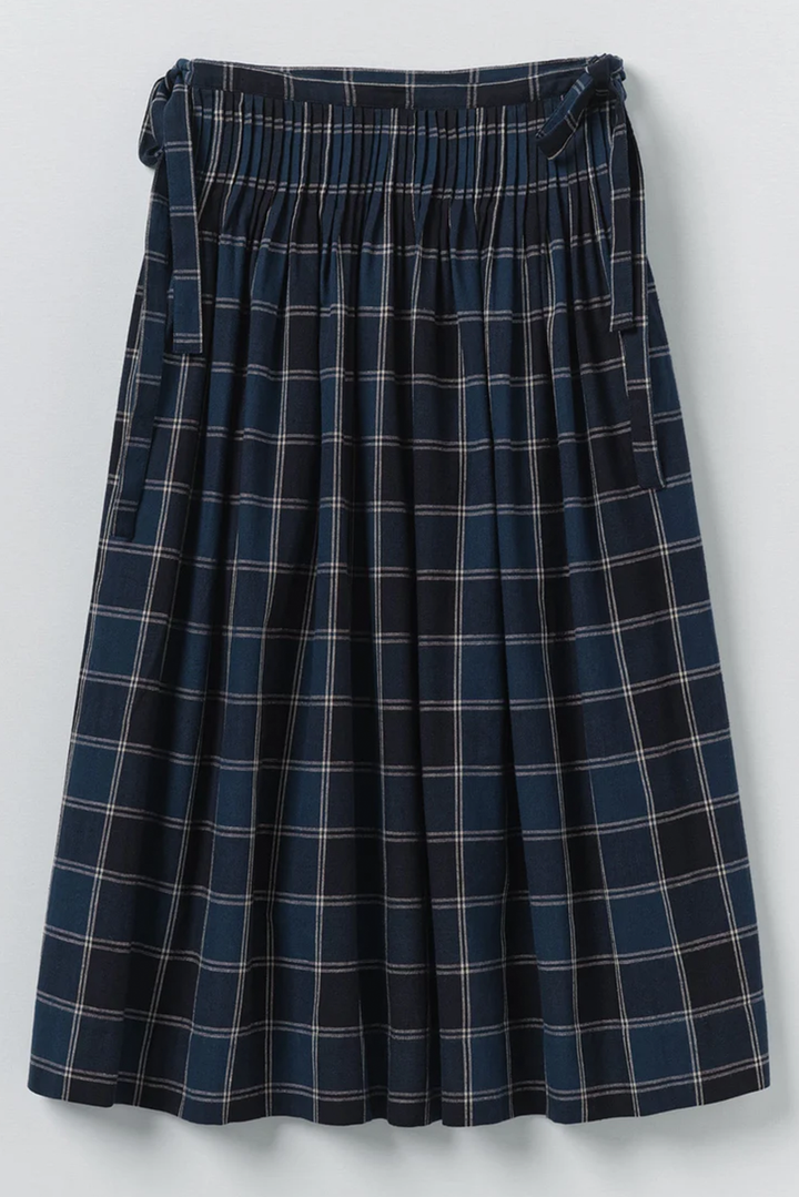 Toast - Market Check Pleated Cotton Linen Skirt