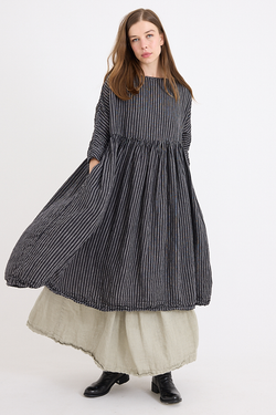 Metta - Boating Dress - Black and White Linen Ticking Stripe