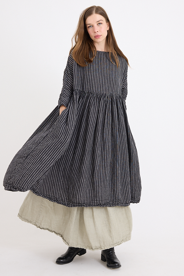 Metta - Boating Dress - Black and White Linen Ticking Stripe