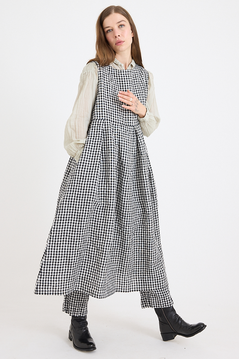 Metta - Lucille Dress - Black & White Gingham Check Linen