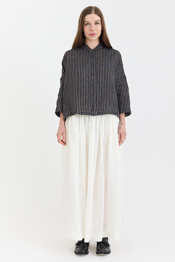 Metta - Rae Shirt - Black & White Ticking Stripe Linen
