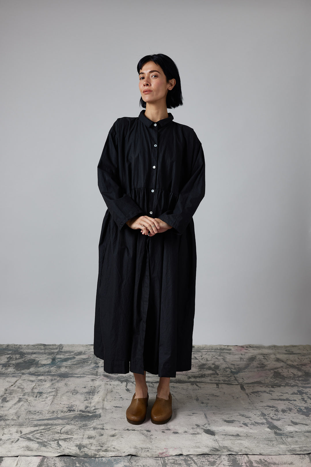Metta - Oak Gathered Waist Dress - Cotton Twill