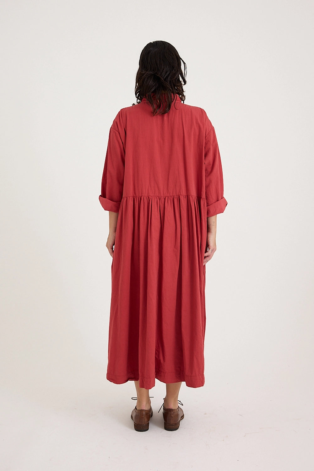 Metta - Oak Gathered Waist Dress - Cotton Twill
