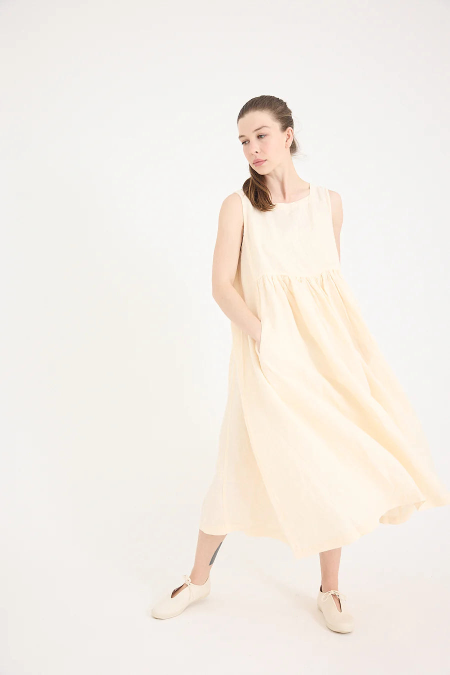 Metta - Dahlia Square Neck Dress - Light Linen