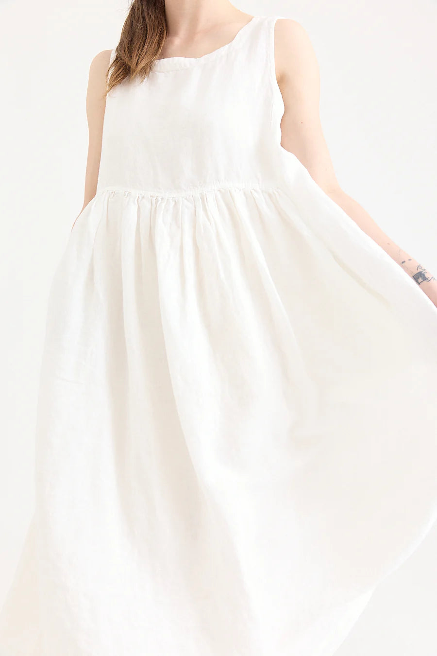 Metta - Dahlia Square Neck Dress - Light Linen
