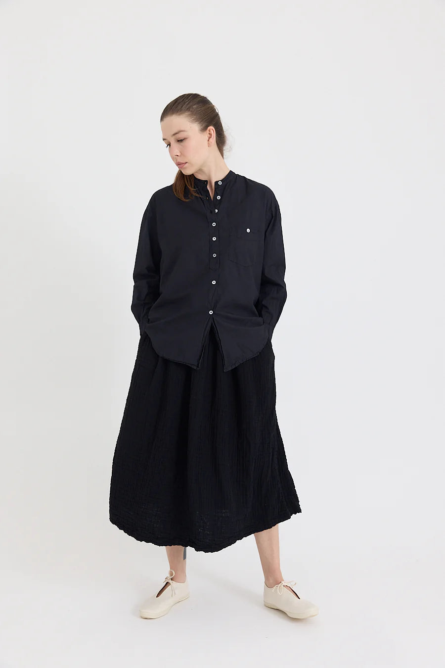 Metta - Italy Collarless Shirt - Cotton Poplin