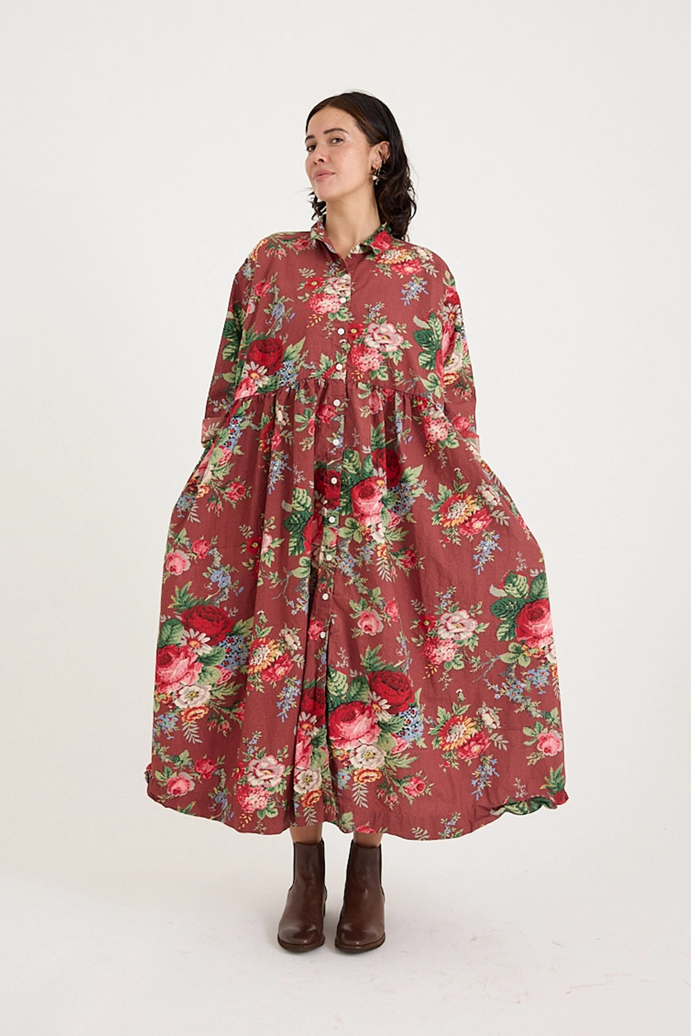 Metta - Oak Gathered Waist Dress - Sunset Garden Chintz