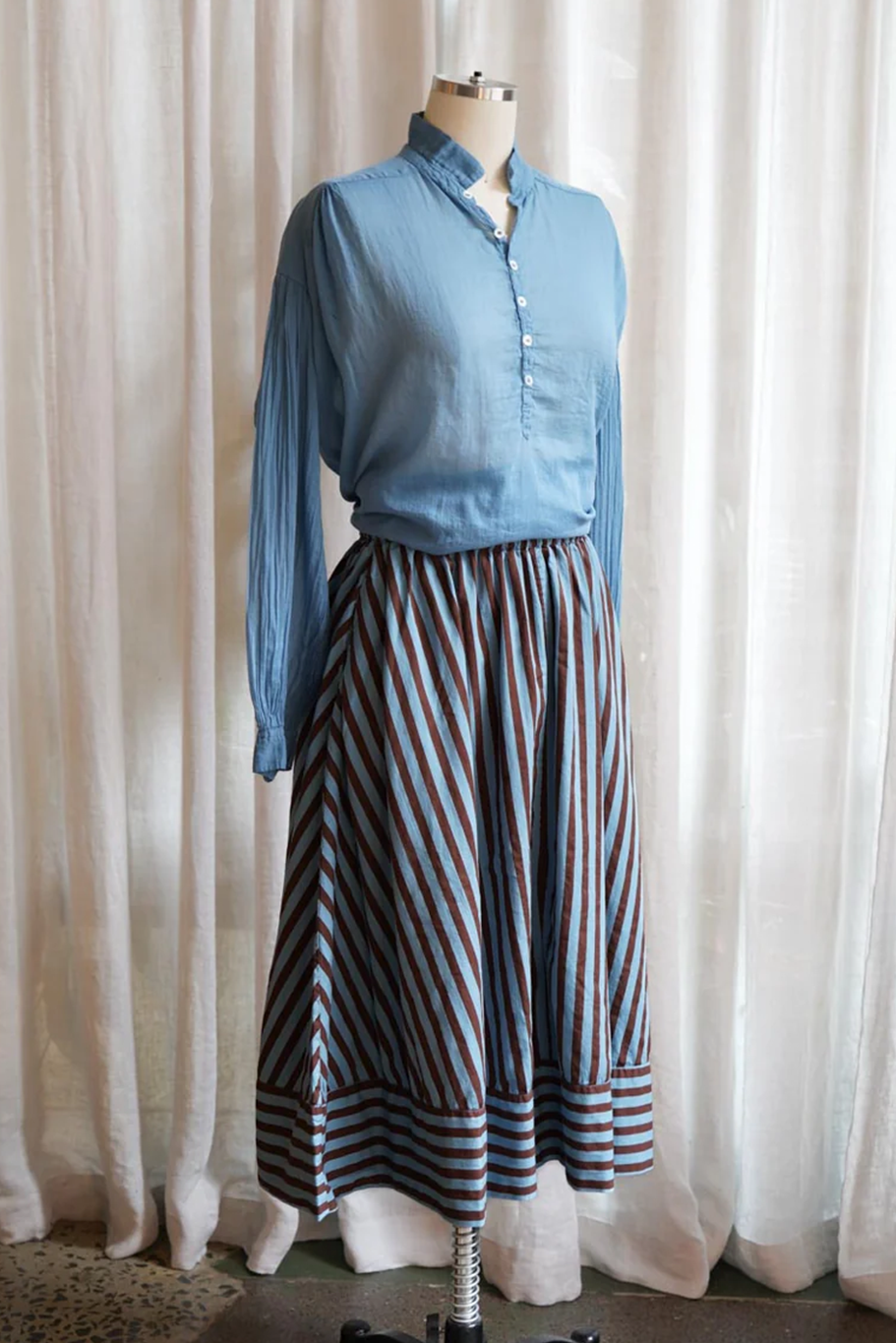 Metta - Ash A-line Skirt - Coco Stripe Cotton Twill