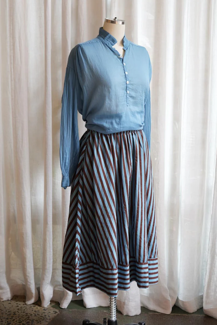 Metta - Ash A-line Skirt - Coco Stripe Cotton Twill