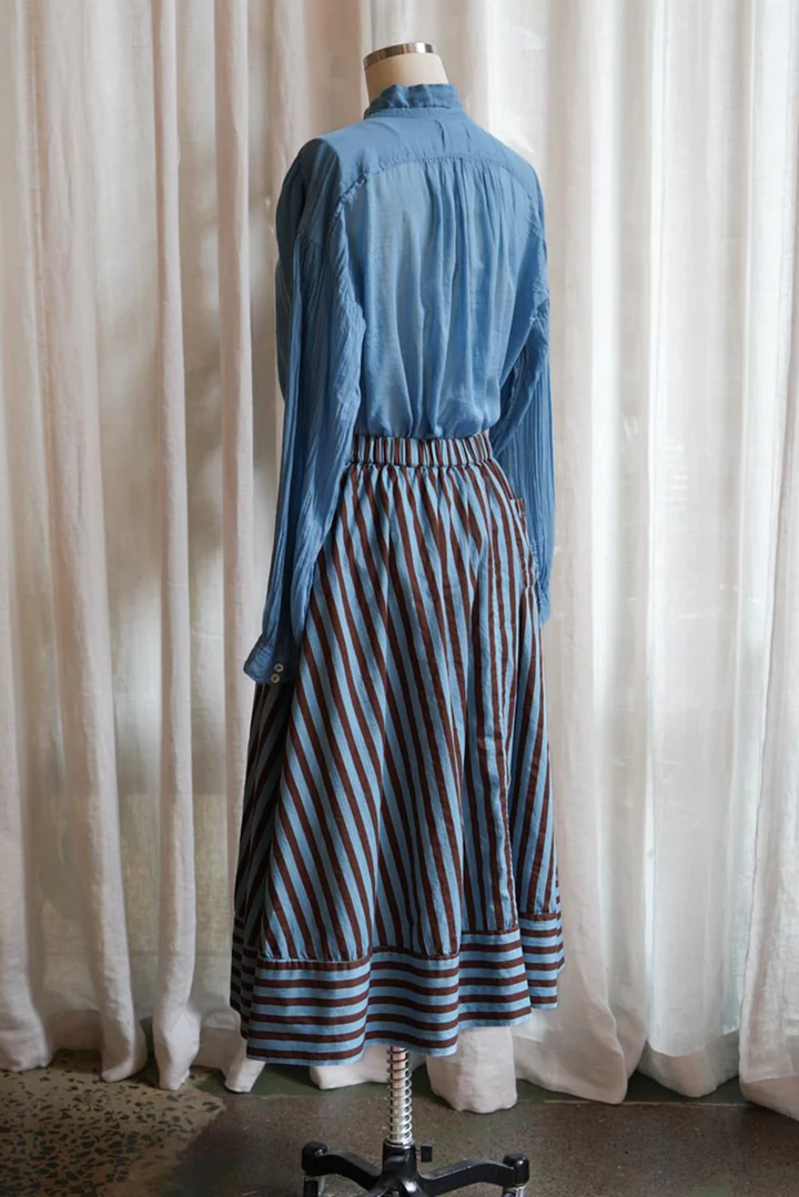 Metta - Ash A-line Skirt - Coco Stripe Cotton Twill