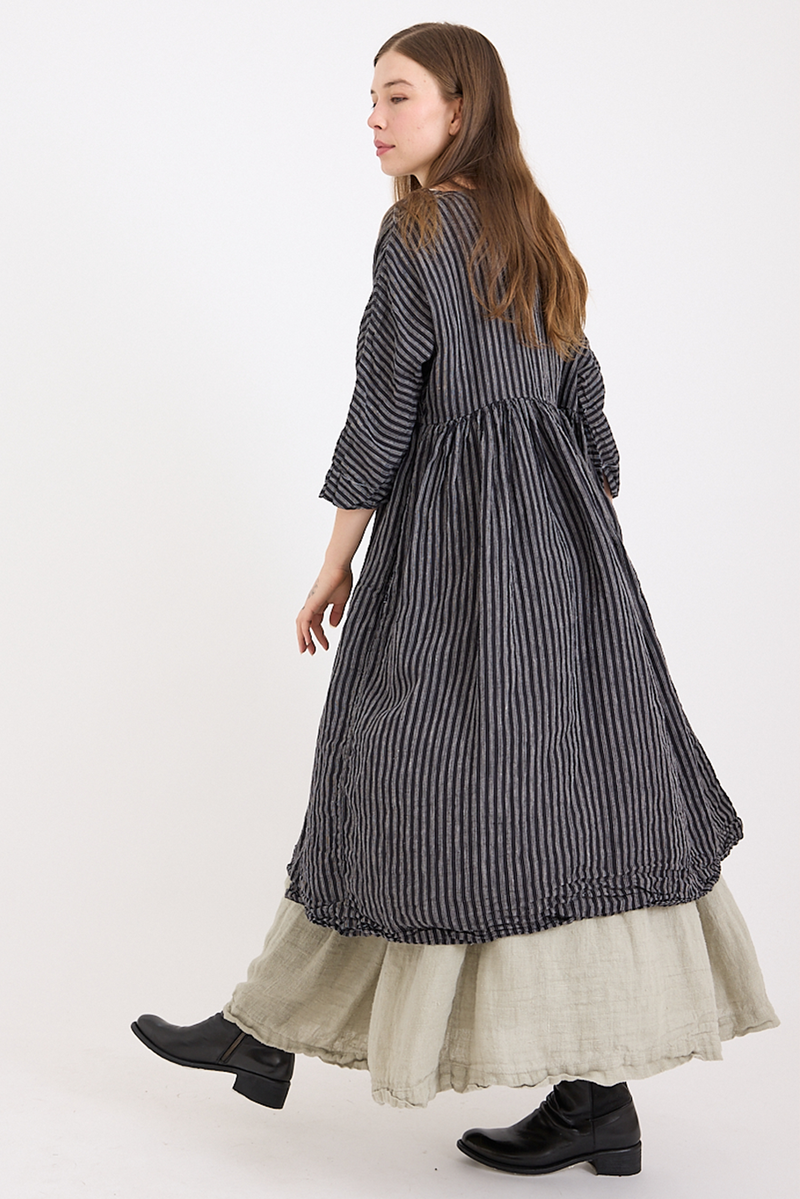 Metta - Boating Dress - Black and White Linen Ticking Stripe