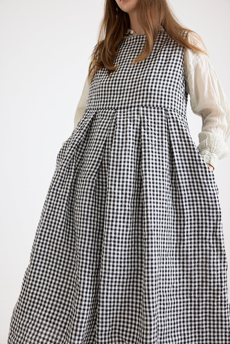 Metta - Lucille Dress - Black & White Gingham Check Linen