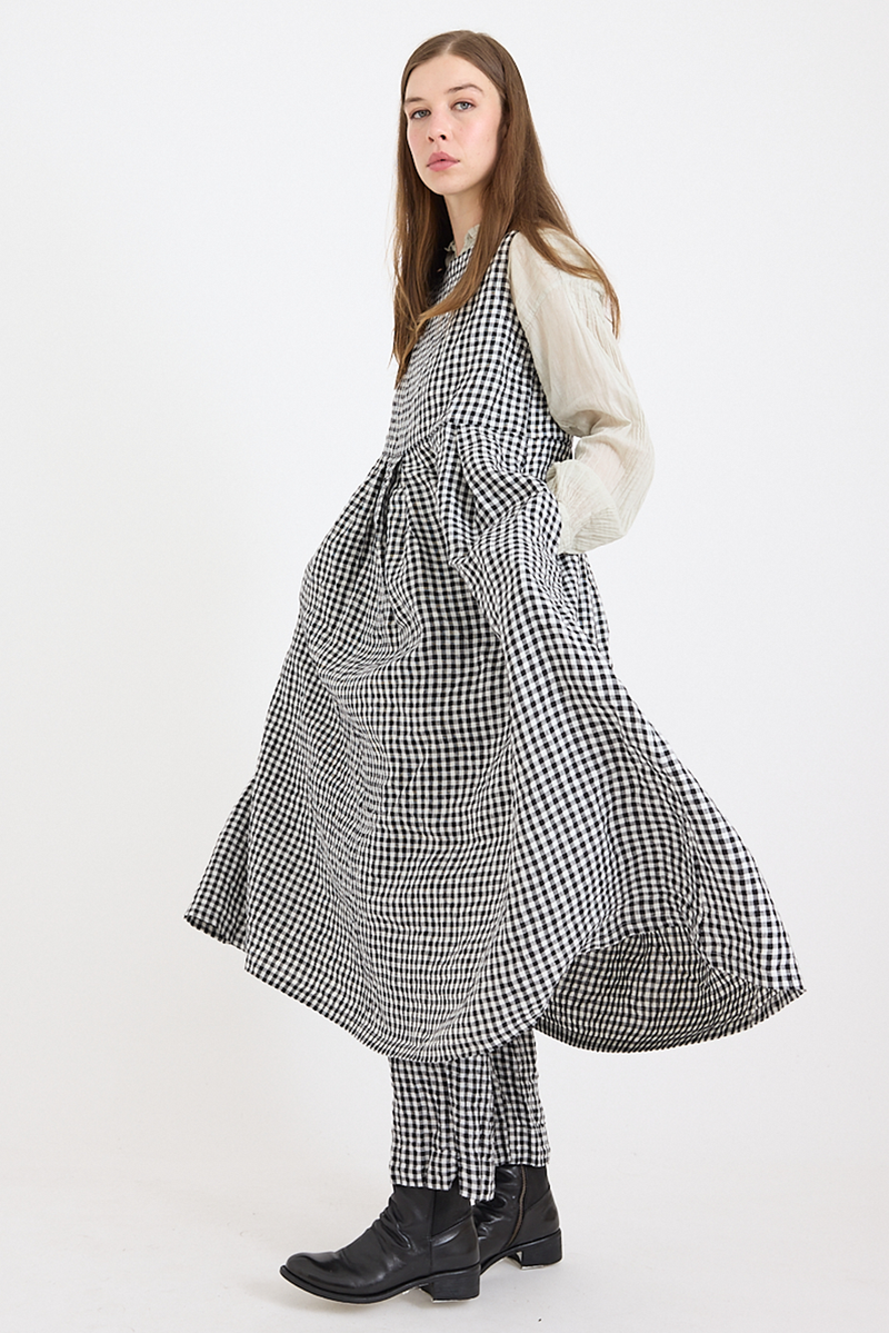 Metta - Lucille Dress - Black & White Gingham Check Linen