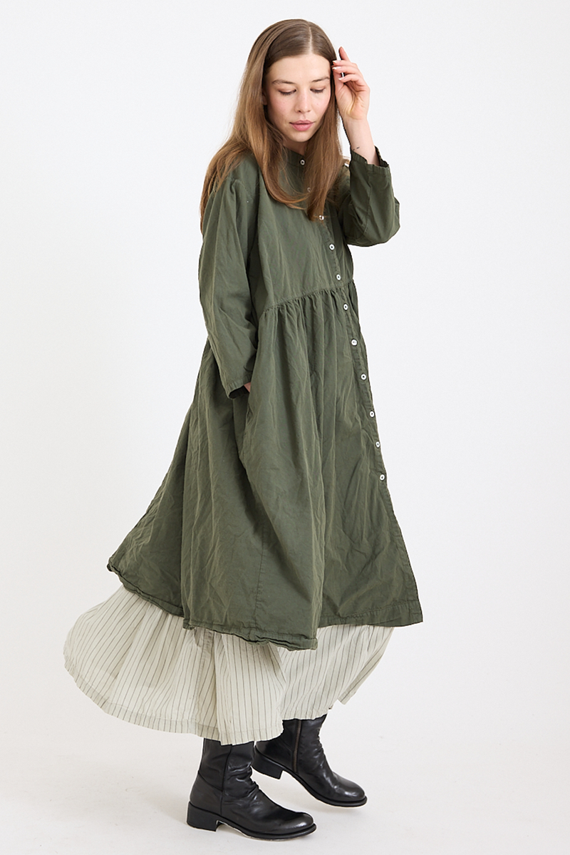 Metta - Oak Gathered Waist Dress - Cotton Twill