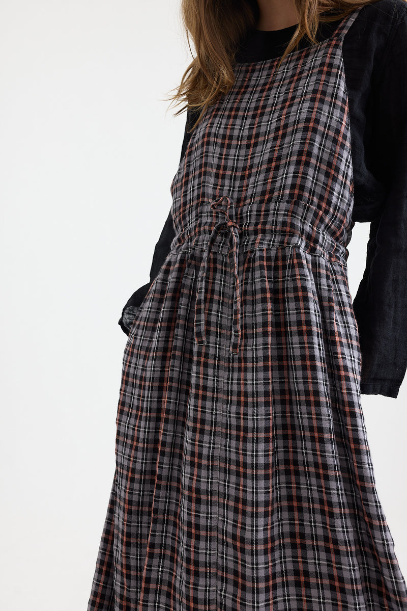 Metta - Thea Apron Dress - Brushed Linen Check