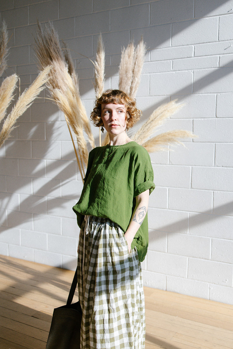 Metta - Ulla Skirt Olive Check - Double Cotton Voile