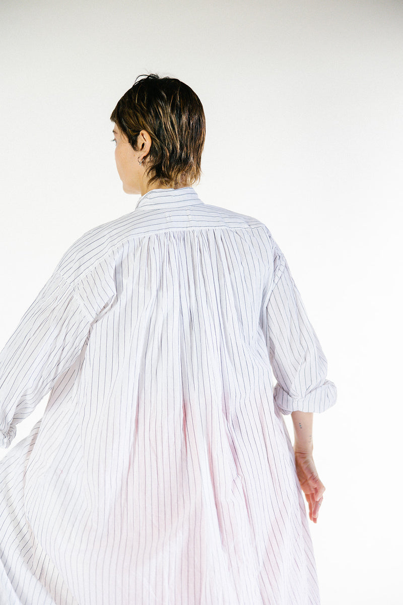 Metta - Bernadette Dress - White Stripe Cotton Voile
