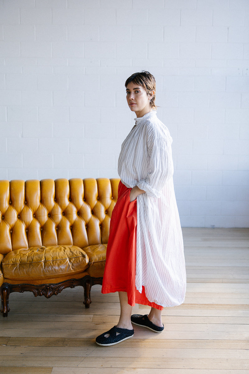 Metta - Bernadette Dress - White Stripe Cotton Voile