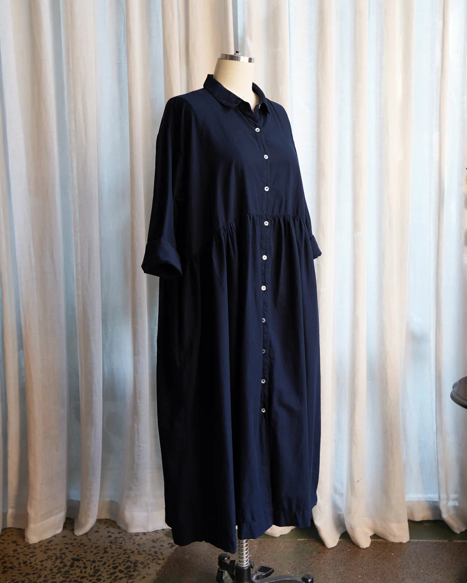 Metta - Oak Gathered Waist Dress - Cotton Twill