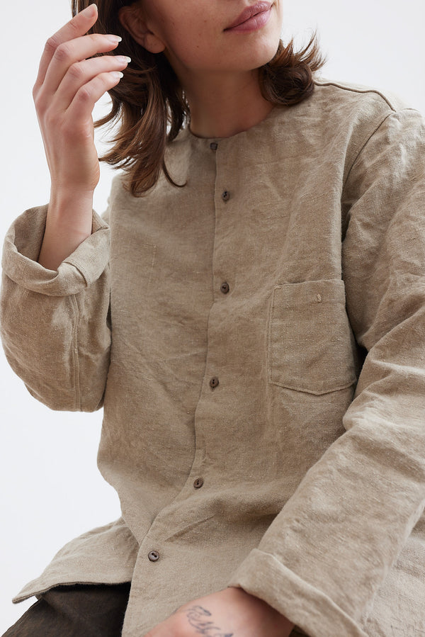 Kaval - No-Collar Shirt Linen Vintage  U231-0112