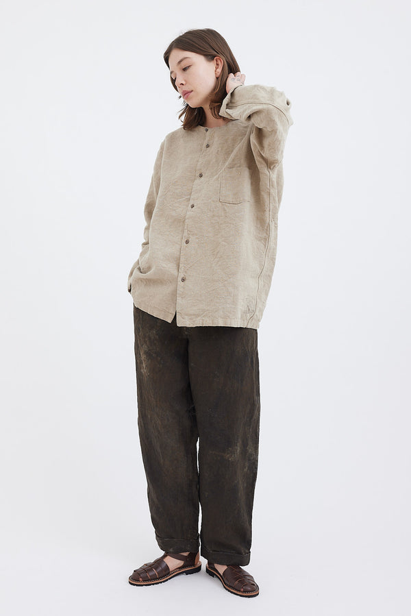 Kaval - No-Collar Shirt Linen Vintage  U231-0112
