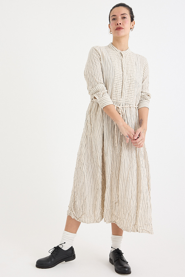 Pas de Calais - Dobby Stripe Shirring Brushed Dress