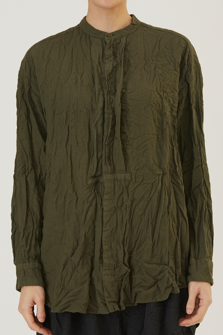 Pas de Calais - Brushed Crinkle Band Collar Shirt