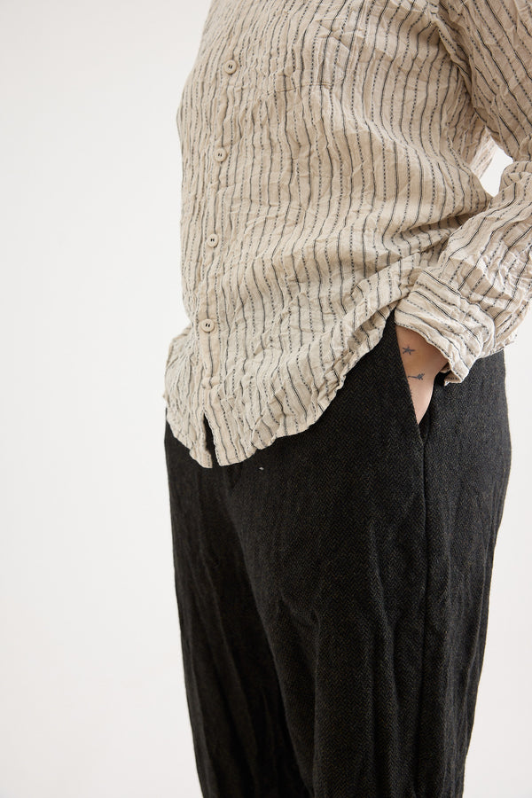 Pas de Calais - Dobby Stripe Shirring Brushed Blouse
