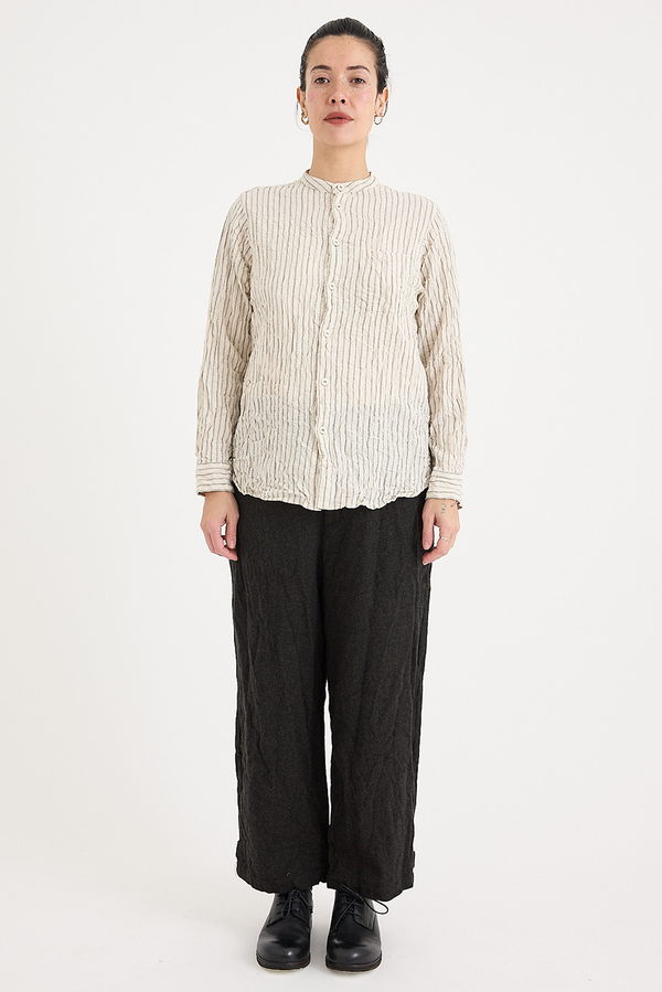 Pas de Calais - Dobby Stripe Shirring Brushed Blouse