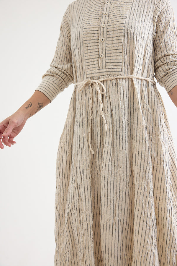 Pas de Calais - Dobby Stripe Shirring Brushed Dress