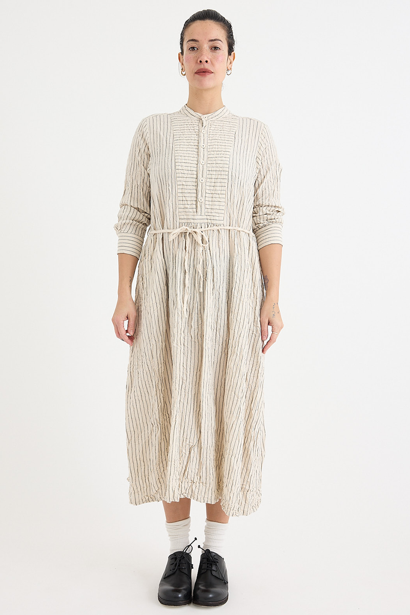 Pas de Calais - Dobby Stripe Shirring Brushed Dress