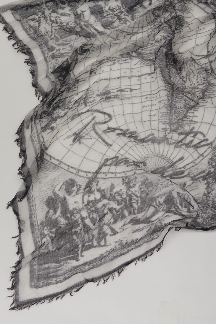 Pas de Calais - Fine Cashmere Romantic Travel Print Scarf