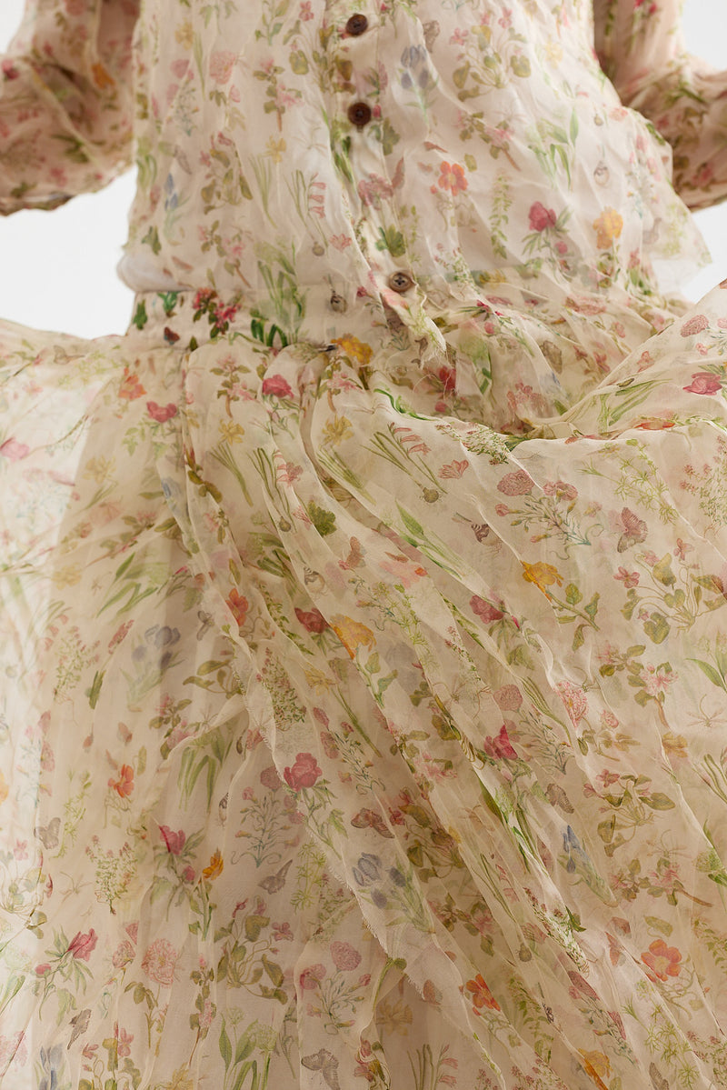 Aleksandr Manamis - Petite Fleurs Ruffle Silk Skirt