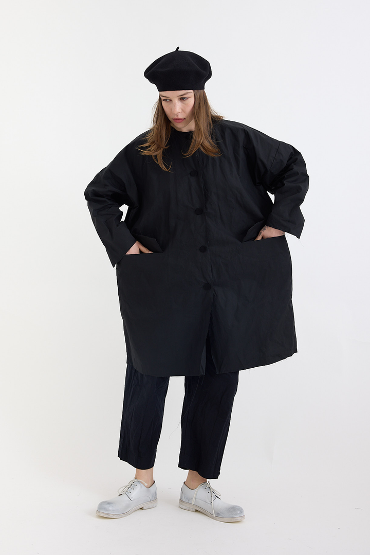 SCHA - Button-Down Volume Coat- Black
