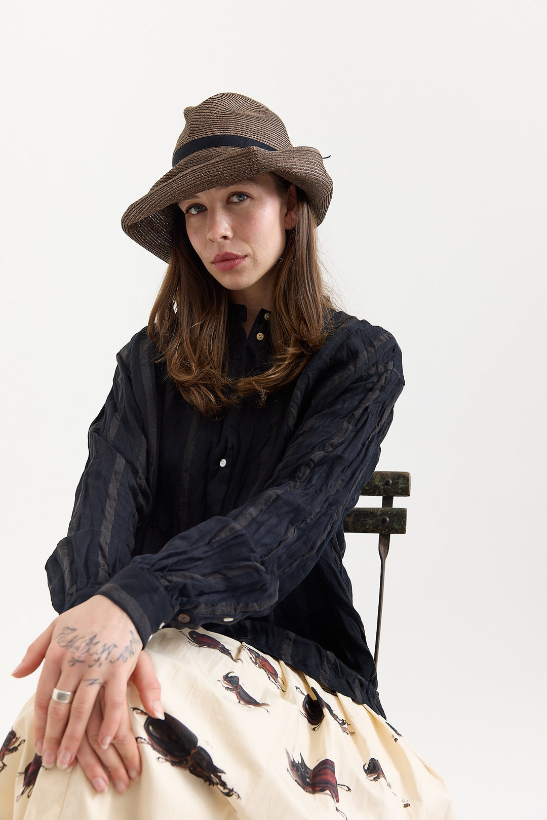 Mature Ha - Boxed Hat 11cm Brim with Ribbon - Dark Brown/Black