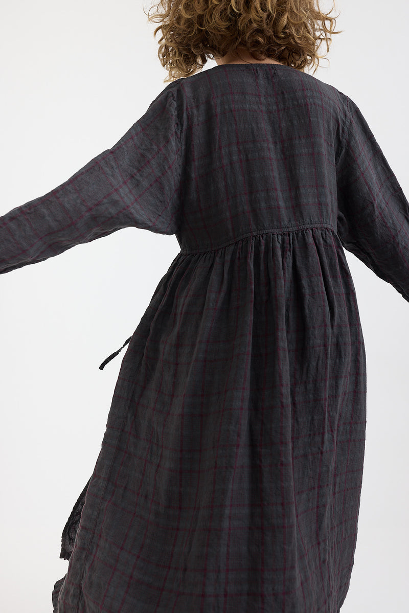 Metta - Amelie Wrap Dress - Linen - Flint Grey Check